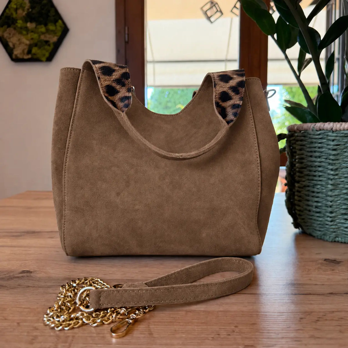 Borsa savana vera pelle mano tracolla taupe