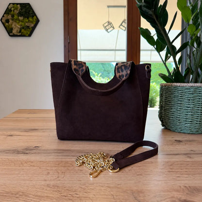 Borsa savana vera pelle mano tracolla testa di moro