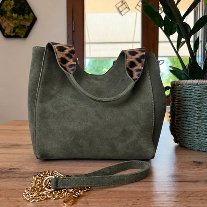 Borsa savana vera pelle mano tracolla verde