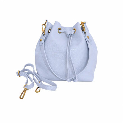 Borsa secchiello cleo pelle martellata celeste