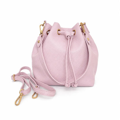 Borsa secchiello cleo pelle martellata rosa confetto