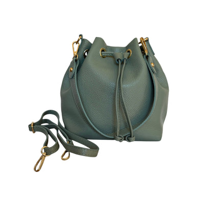 Borsa secchiello cleo pelle martellata verde salvia