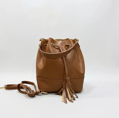 Borsa secchiello grande vera pelle tracolla manico cuoio