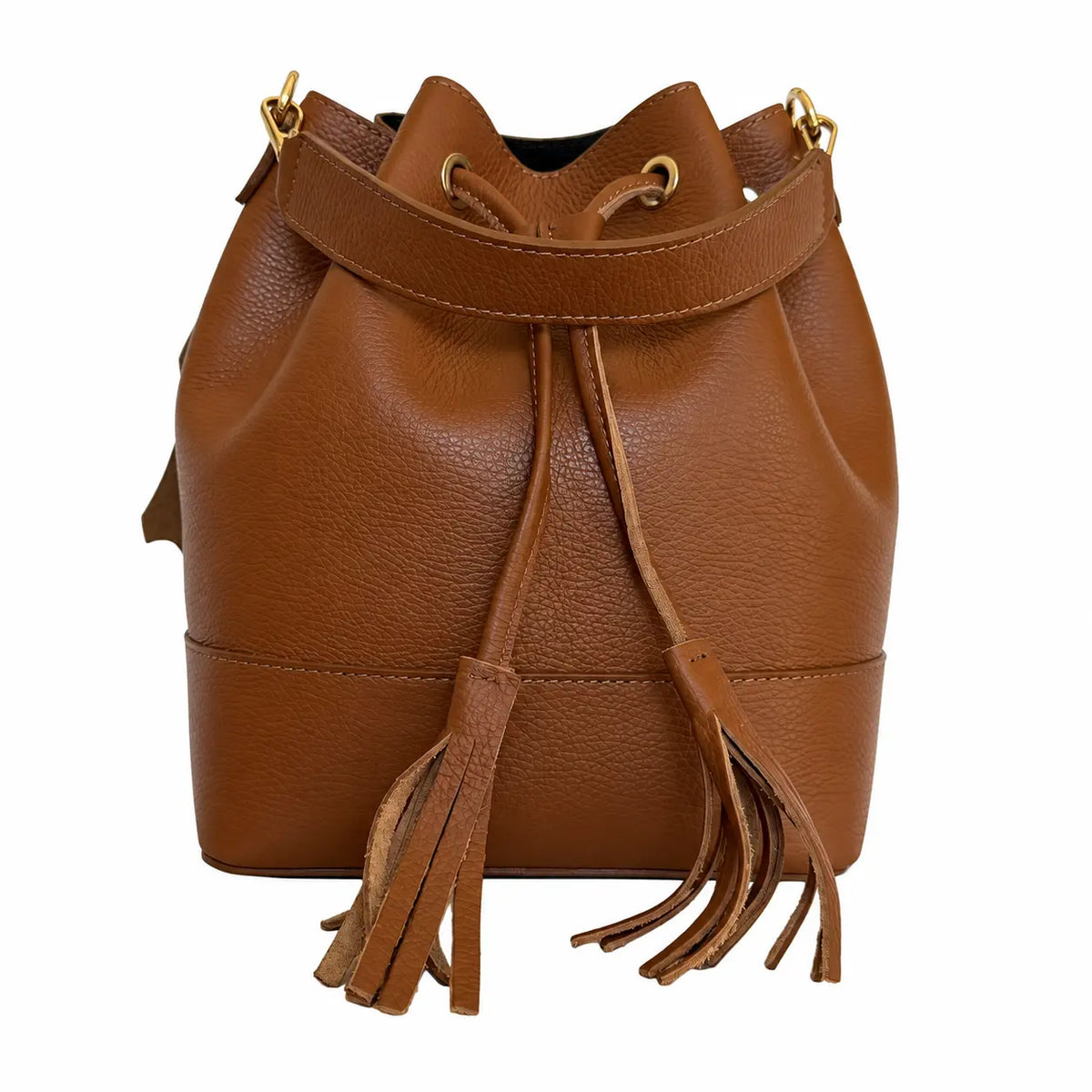 Borsa secchiello grande vera pelle tracolla manico cuoio
