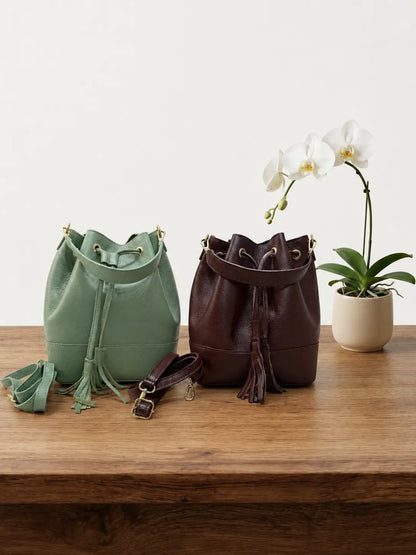 Borsa secchiello grande vera pelle tracolla manico gruppo