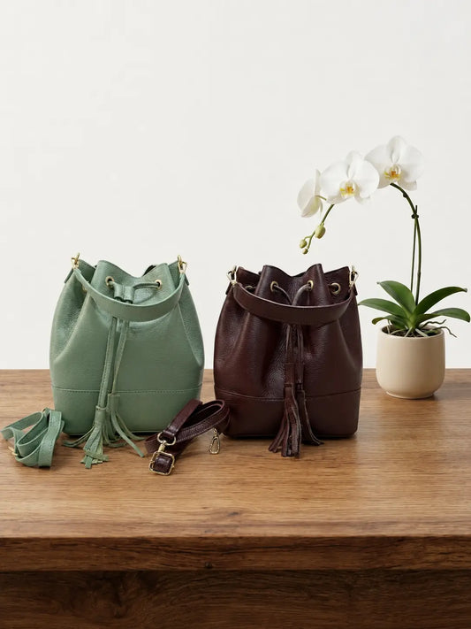 Borsa secchiello grande vera pelle tracolla manico gruppo
