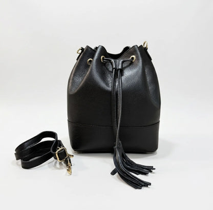 Borsa secchiello grande vera pelle tracolla manico nera