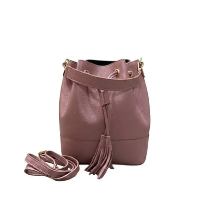 Borsa secchiello grande vera pelle tracolla manico rosa antico