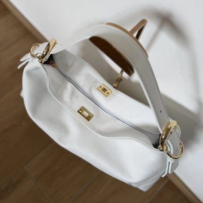 Borsa spalla sacca sandy bianca chiusura aperta