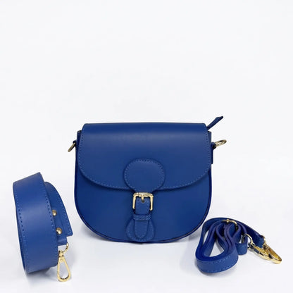 Borsa spalla tracolla pelle liscia postina blu elettrico