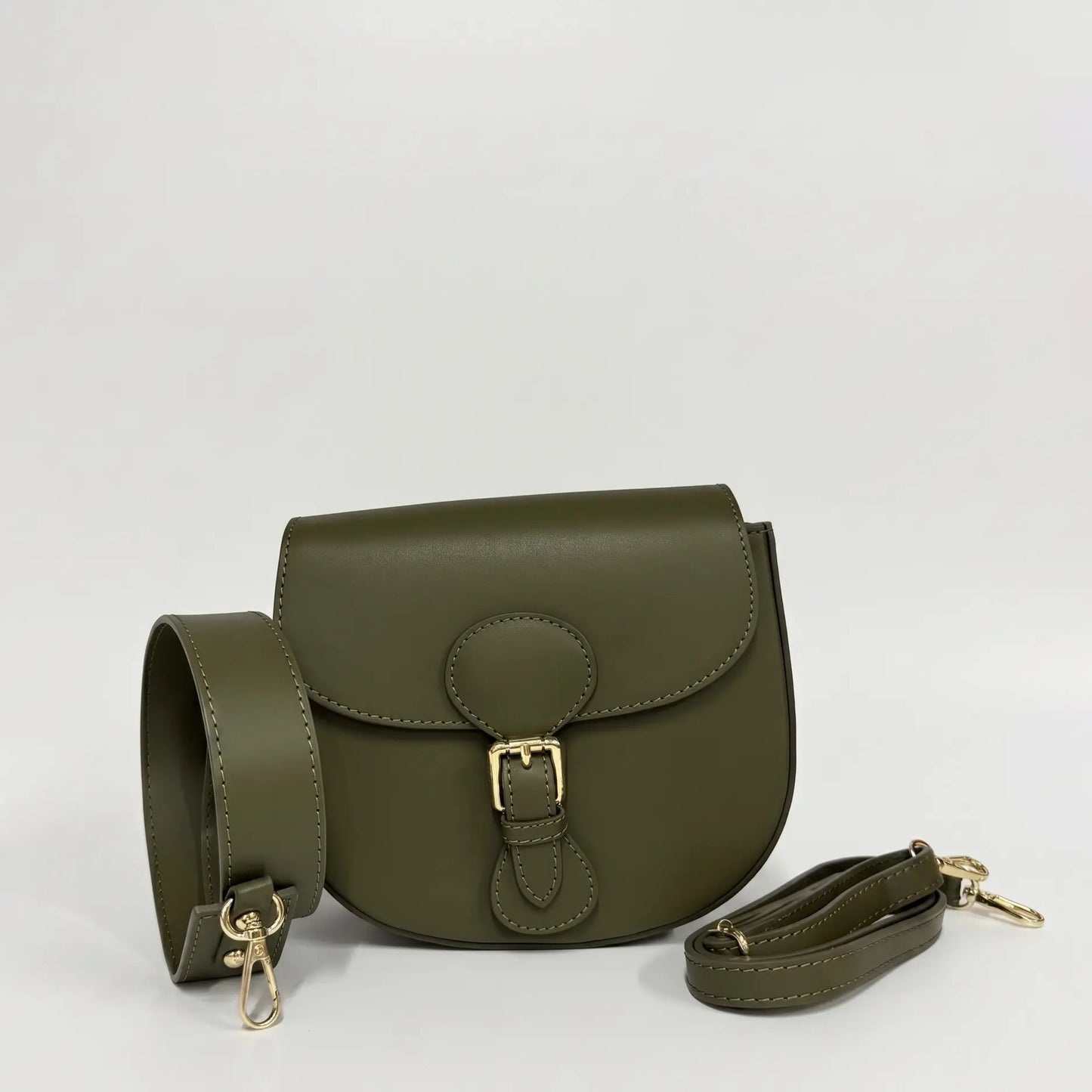 Borsa spalla tracolla pelle liscia postina verde militare