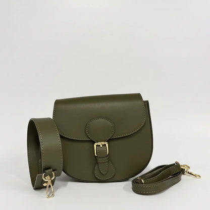 Borsa spalla tracolla pelle liscia postina verde militare