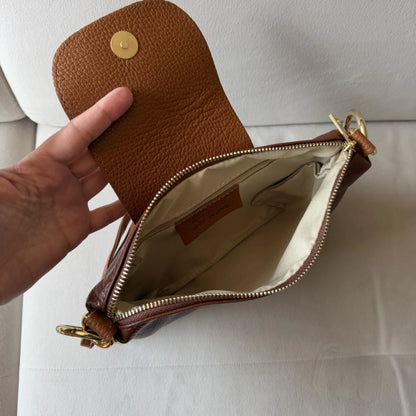 Borsa tracolla bottoncina anelli pelle bicolore aperta