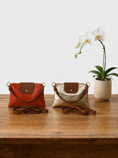 Borsa tracolla bottoncina anelli pelle bicolore gruppo