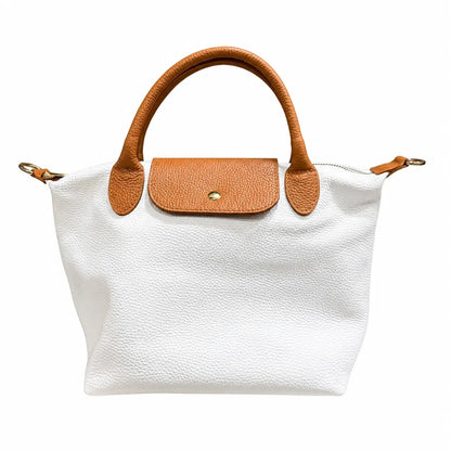 Borsa tracolla mano bottoncina media pelle bicolore bianco cuoio