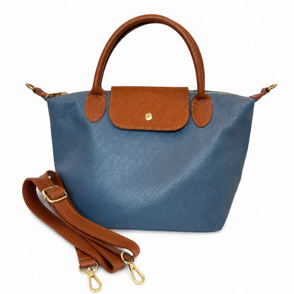 Borsa tracolla mano bottoncina media pelle bicolore carta da zucchero cuoio