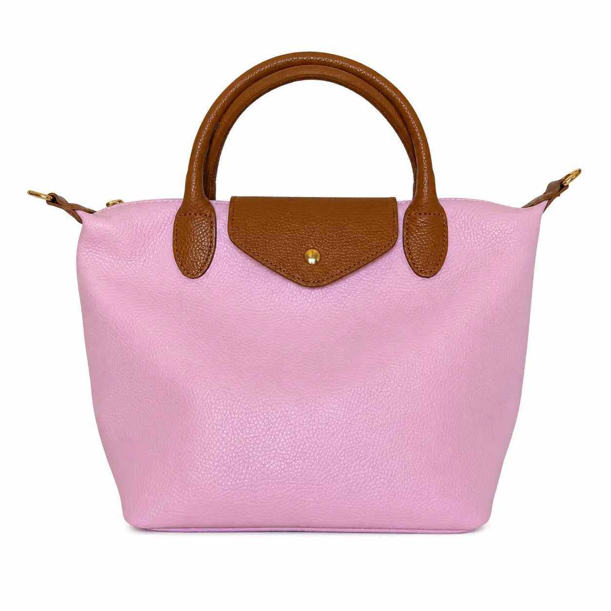 Borsa tracolla mano bottoncina media pelle bicolore rosa confetto cuoio
