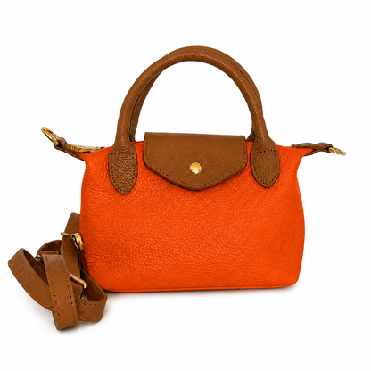 Borsa tracolla mano bottoncina piccola pelle bicolore arancione cuoio