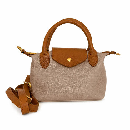 Borsa tracolla mano bottoncina piccola pelle bicolore beige cuoio