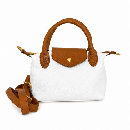 Borsa tracolla mano bottoncina piccola pelle bicolore bianca cuoio