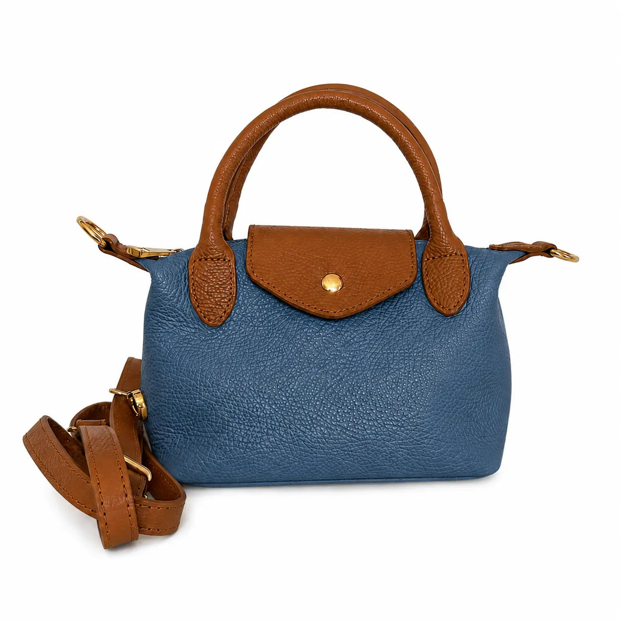 Borsa tracolla mano bottoncina piccola pelle bicolore carta da zucchero cuoio