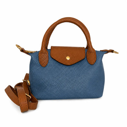 Borsa tracolla mano bottoncina piccola pelle bicolore carta da zucchero cuoio