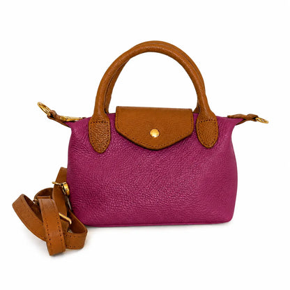 Borsa tracolla mano bottoncina piccola pelle bicolore ciliegia cuoio