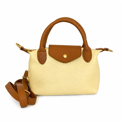 Borsa tracolla mano bottoncina piccola pelle bicolore gialla cuoio