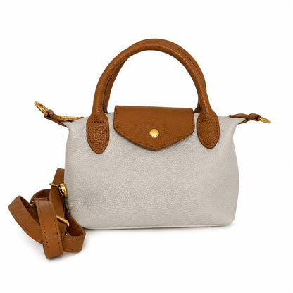 Borsa tracolla mano bottoncina piccola pelle bicolore panna cuoio
