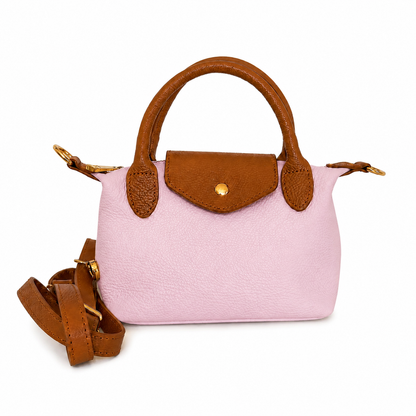 Borsa tracolla mano bottoncina piccola pelle bicolore rosa confetto cuoio