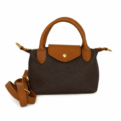 Borsa tracolla mano bottoncina piccola pelle bicolore testa di moro cuoio