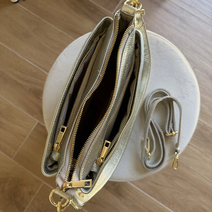 Borsa tracolla multi scomparto zippetta aperta