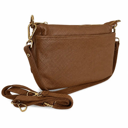 Borsa tracolla multi scomparto zippetta cuoio