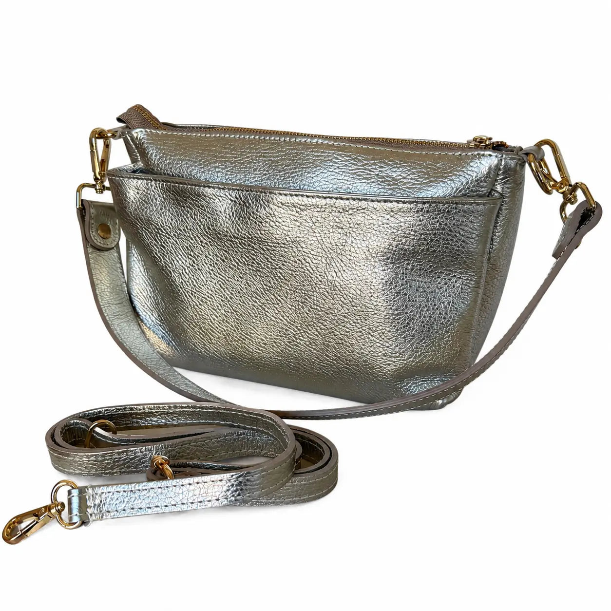 Borsa tracolla multi scomparto zippetta platino