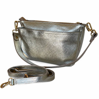 Borsa tracolla multi scomparto zippetta platino