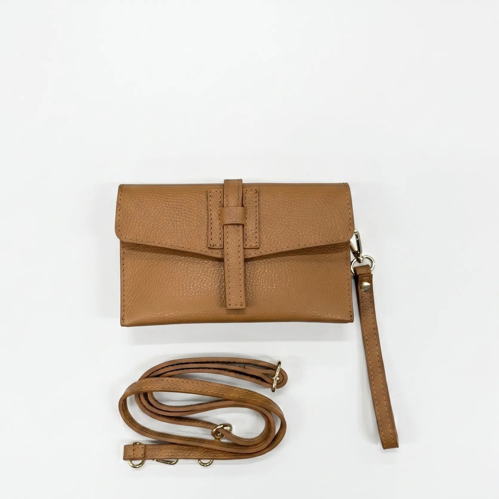Pochette busta pelle tracolla clizia cammello
