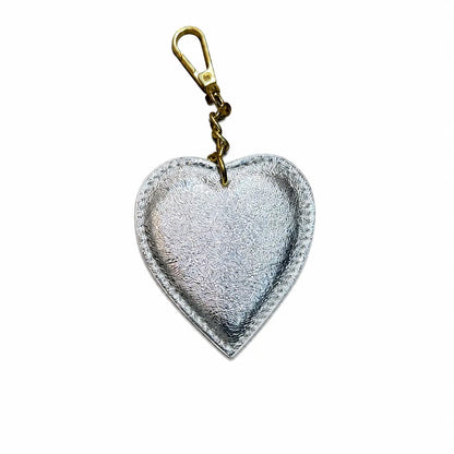 Portachiavi charm borsa pelle cuoricino argento