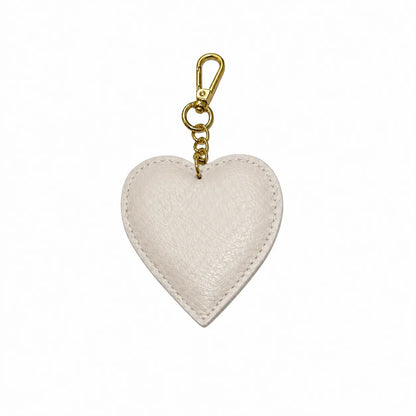 Portachiavi charm borsa pelle cuoricino panna