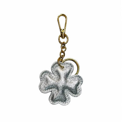 Portachiavi charm borsa quadrifoglio pelle argento