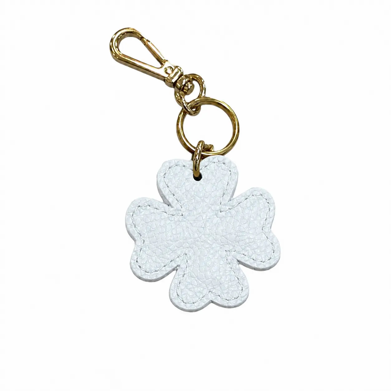 Portachiavi charm borsa quadrifoglio pelle bianco