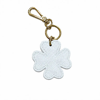 Portachiavi charm borsa quadrifoglio pelle bianco