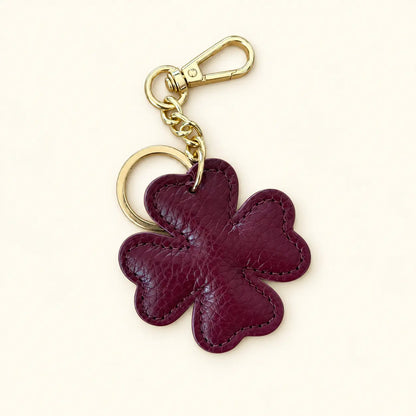 Portachiavi charm borsa quadrifoglio pelle borgogna