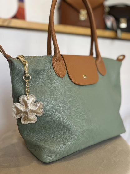 Portachiavi charm borsa quadrifoglio pelle composizione