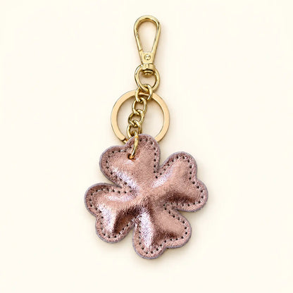 Portachiavi charm borsa quadrifoglio pelle oro rosa