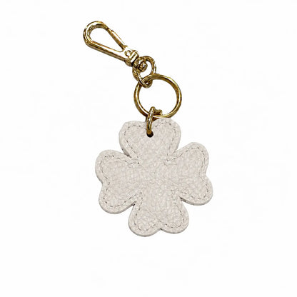 Portachiavi charm borsa quadrifoglio pelle panna