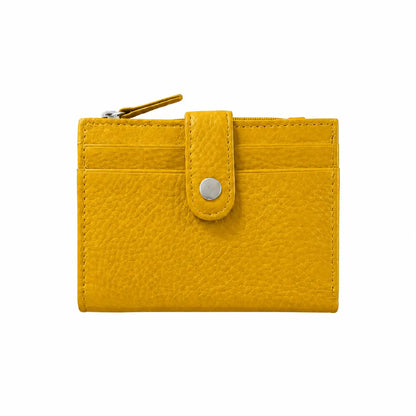 Portafoglio bottoncino vera pelle giallo senape