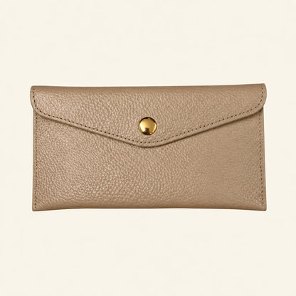 Portafoglio piatto vera pelle donna beige