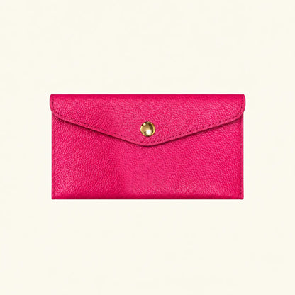 Portafoglio piatto vera pelle donna fucsia