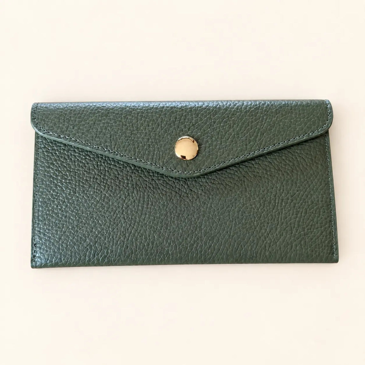 Portafoglio piatto vera pelle donna verde militare