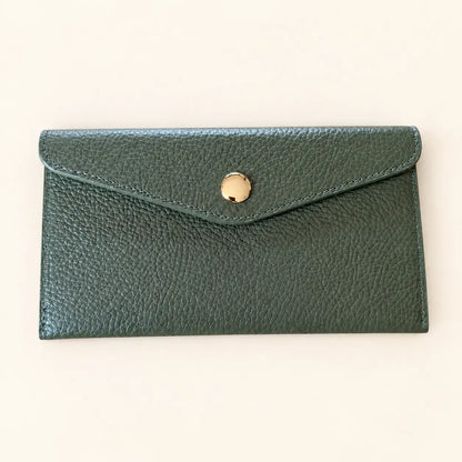 Portafoglio piatto vera pelle donna verde militare